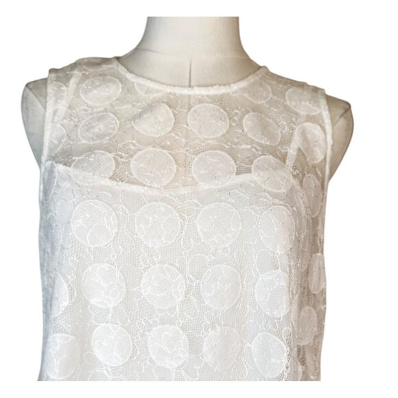 Donna Morgan Size 6 White Lace Polka Dot Sleeveless Shift Dress - Picture 6 of 15